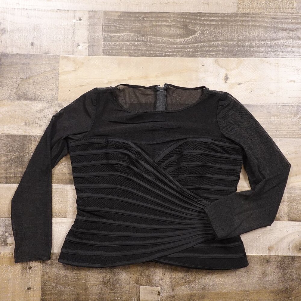 JS Collections Mesh Long Sleeve Top Women’s 16 Black Cocktail Blouse